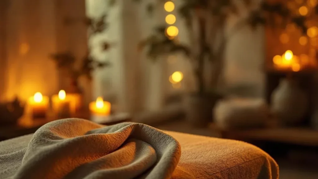 Soft candlelight and wam towels — symbol of calm professionalism in tantric practice.