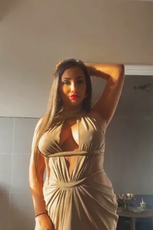 simiera-cream-wrap-dress-standing-arm-raised